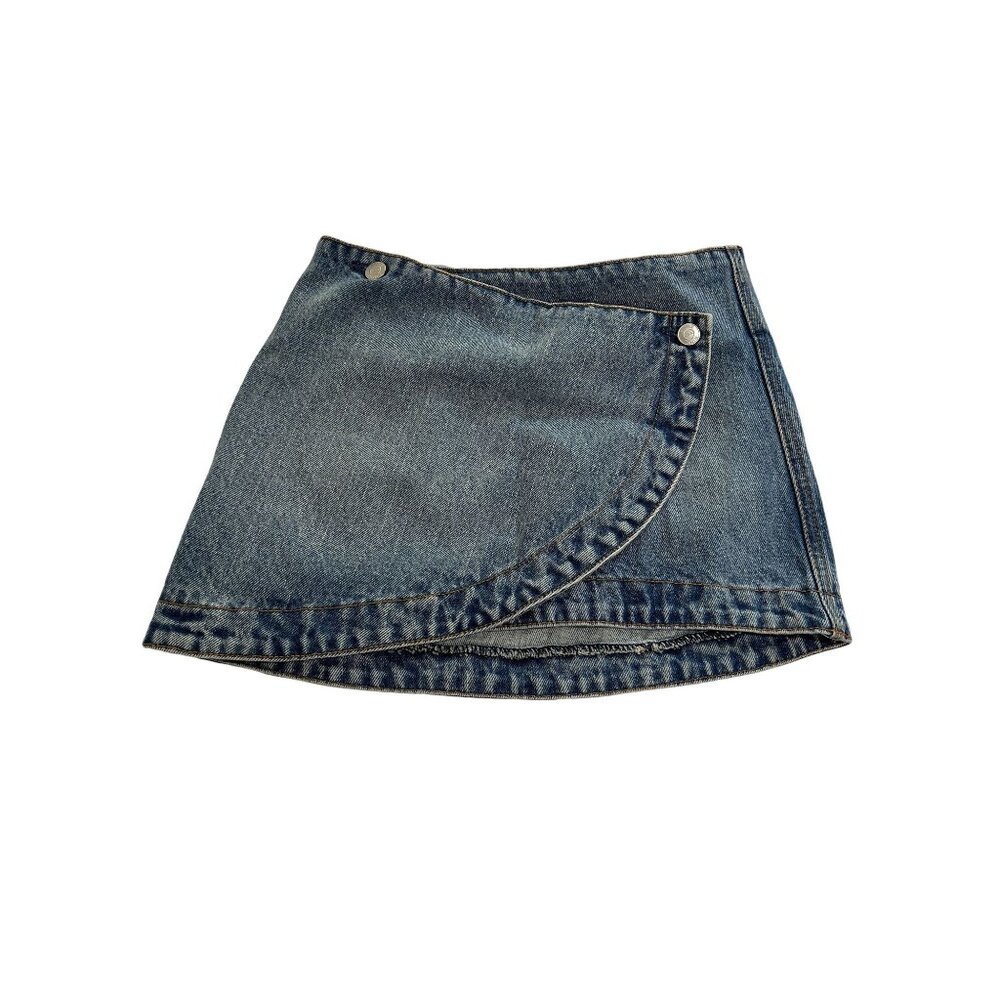 REVICE Denim Wrap Mini Skirt in Blue